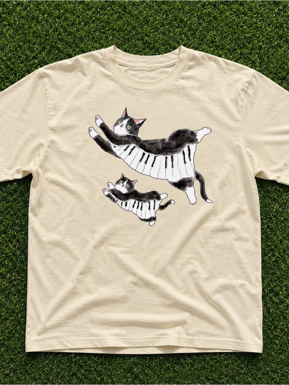 Gildan Cream Cat Piano Graphic Tee